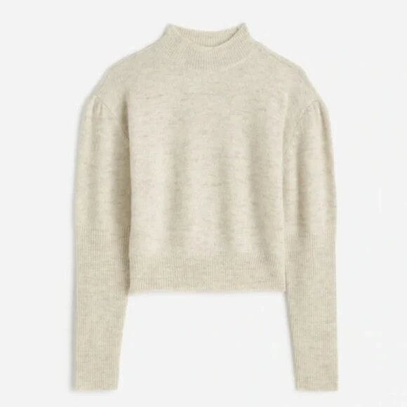 Madewell alpaca wool blend mockneck puff sleeve sweater white turtleneck - Picture 1 of 9